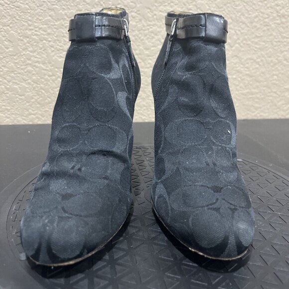 COACH Bennett Womens Canvas Bootie Stiletto Signature Monogram Jacquard Size 6.5 - Picture 2 of 9